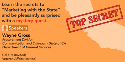 Learn the secrets to “Marketing with the State” and be pleasantly surprised with a mystery guest.